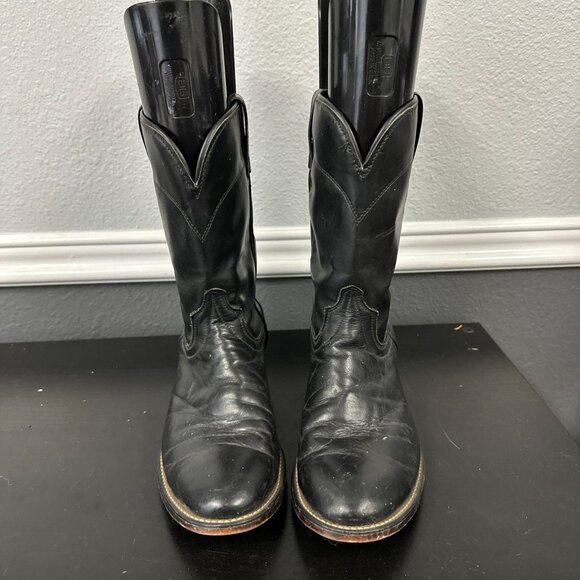 Laredo 7902 Saddle Roper Black Cowhide Leather Boots USA Made Size 8 EE Wide - Picture 2 of 10
